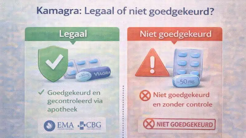 Vergelijking tussen legaal goedgekeurd medicijn en Kamagra dat niet is goedgekeurd in Nederland