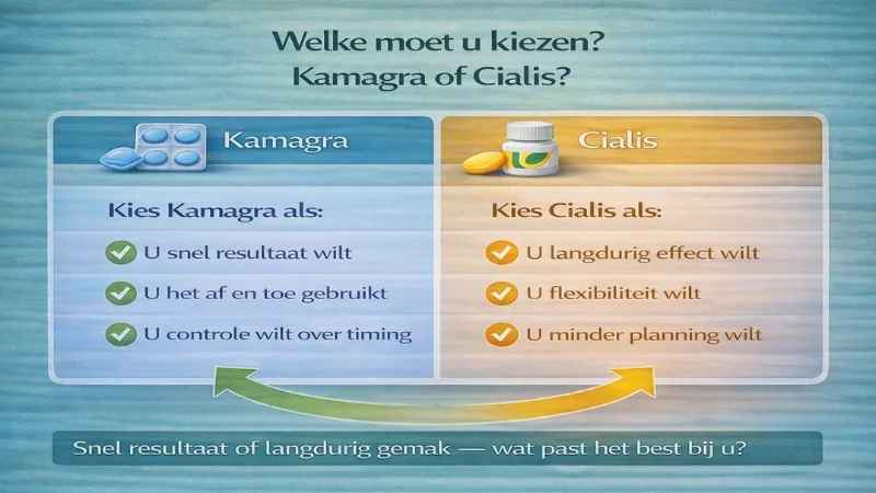 Keuzehulp tussen Kamagra en Cialis met advies wanneer welke optie beter is