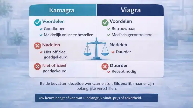Vergelijking van voordelen en nadelen van Kamagra en Viagra inclusief prijs en betrouwbaarheid