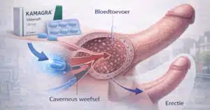 Uitleg van Kamagra werking met verbeterde bloedtoevoer door Sildenafil voor erectieproces