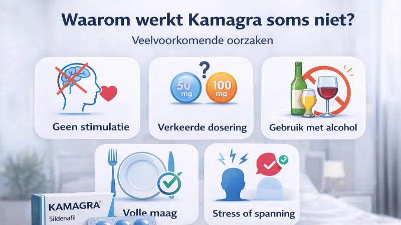 Overzicht van redenen waarom Kamagra niet werkt zoals verkeerde dosering alcohol en stress
