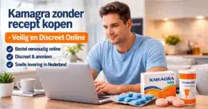 Man bestelt Kamagra online zonder recept via laptop thuis