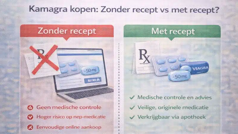 Vergelijking tussen Kamagra kopen zonder recept en met recept met verschillen in veiligheid en controle