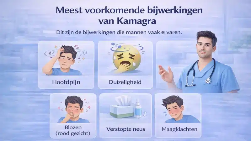 Meest voorkomende bijwerkingen van Kamagra zoals hoofdpijn duizeligheid blozen en maagklachten