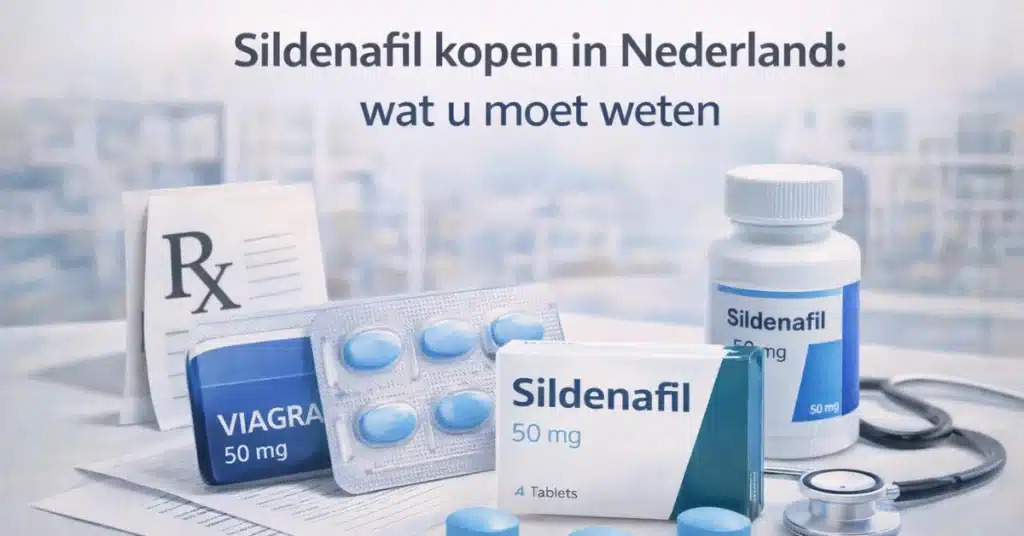 Sildenafil en Viagra tabletten met verpakking en recept in Nederland voor erectiemiddel uitleg