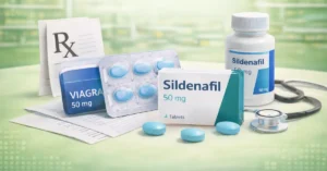 Sildenafil en Viagra tabletten met verpakking en recept in Nederland voor erectiemiddel uitleg